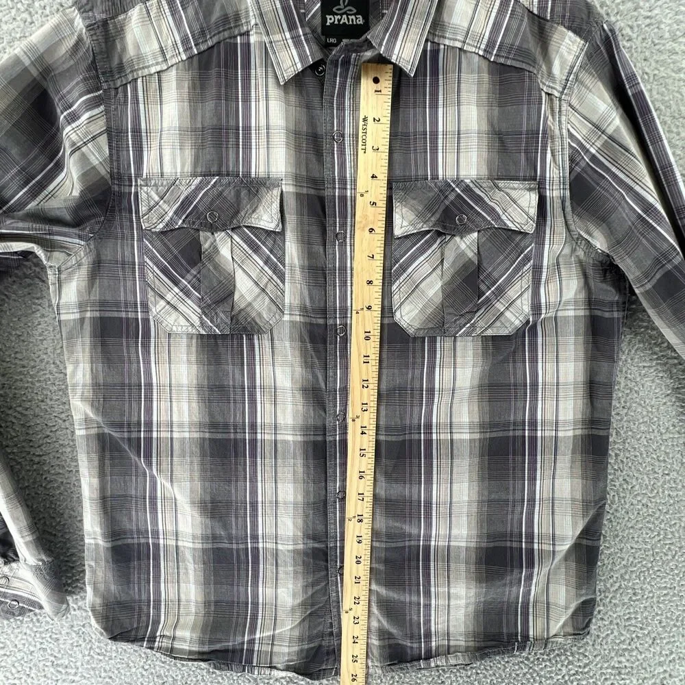 prAna Mens Large L/S‎ Button Down Tartan Madras Plaid Shirt Snap Hiking Outdoor